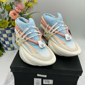 Balmain Blue and Cream Sneakers